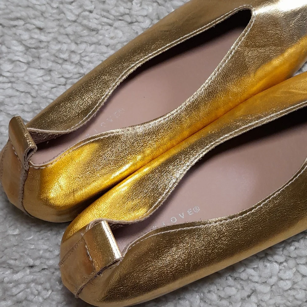 LUVTQ & LOVED Mettalic Gold Square Toe Flats Size 40